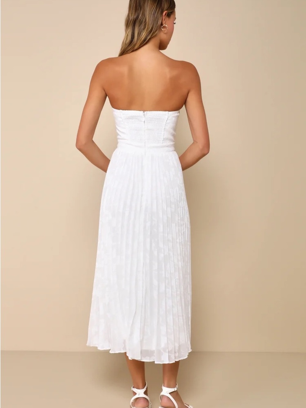 NWT Perfectly Stunning Ivory Jacquard Strapless Midi Dress Size Large White - Picture 3 of 13